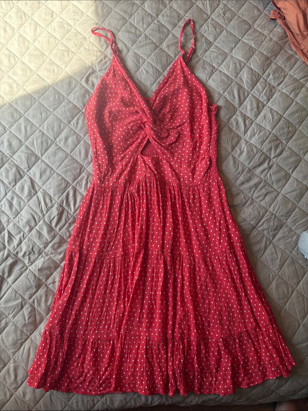 Angie Red Polka Dot Twist-Front Midi Dress